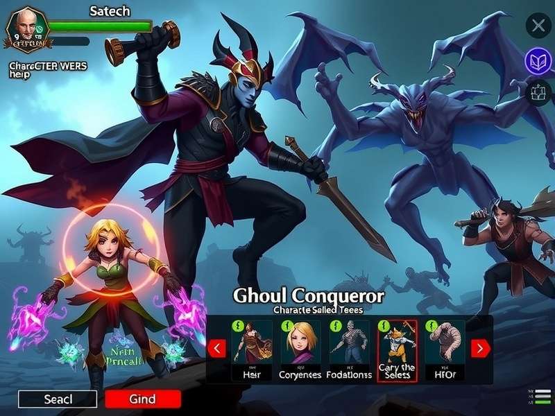 Ghoul Conqueror character selection screen showing diverse hero options